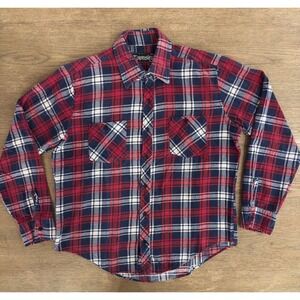 Vintage Townsley 100% Cotton Flannel Plaid Button Down Shirt-Red/Navy/White-Sz M
